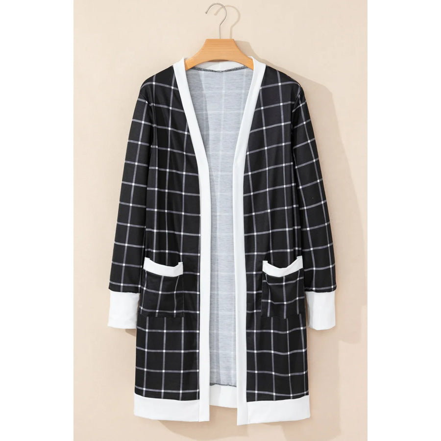 Plaid Open Front Long Sleeve Cover Up Apparel and Accessories