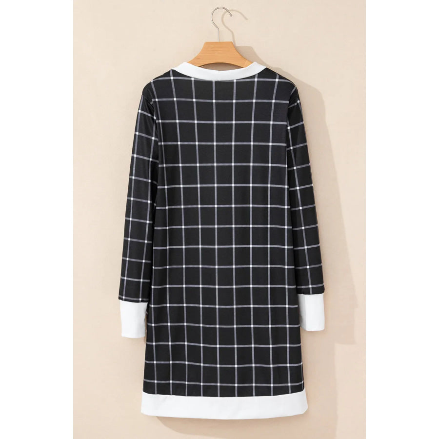 Plaid Open Front Long Sleeve Cover Up Apparel and Accessories