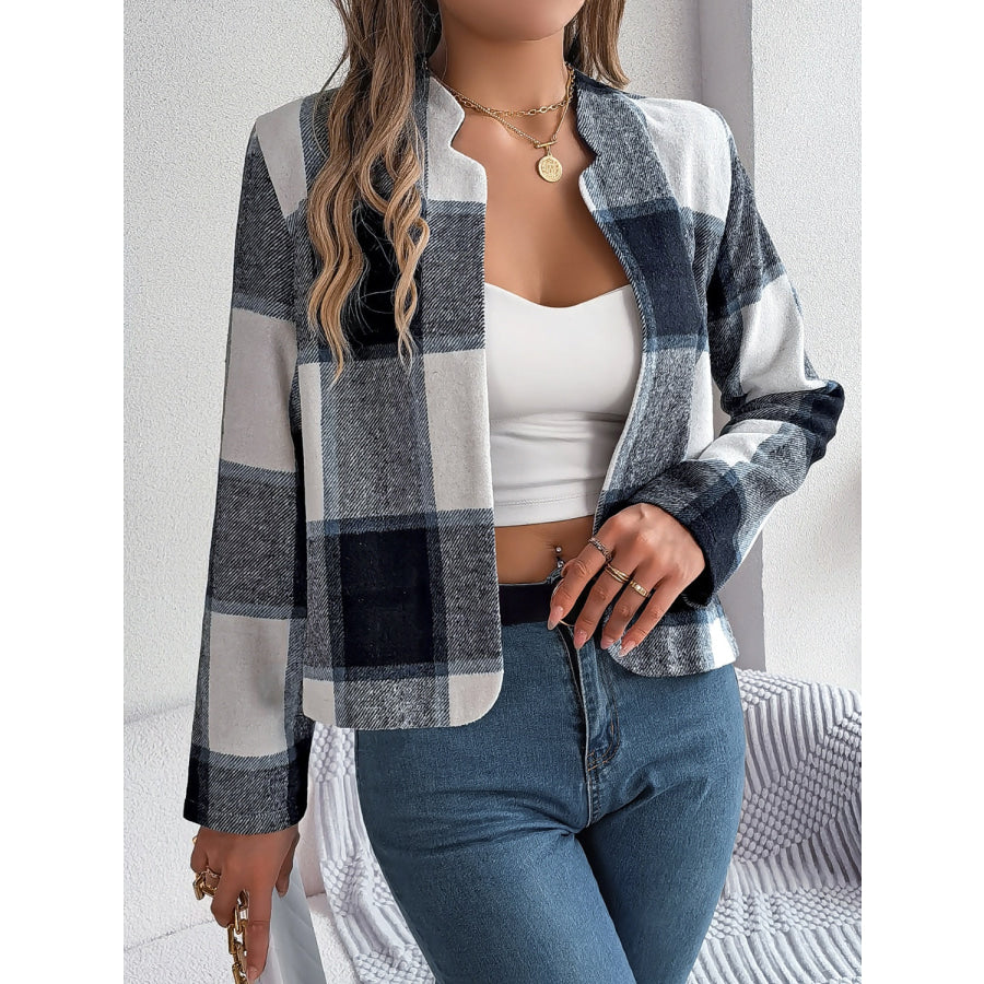 Plaid Open Front Long Sleeve Jacket Apparel and Accessories