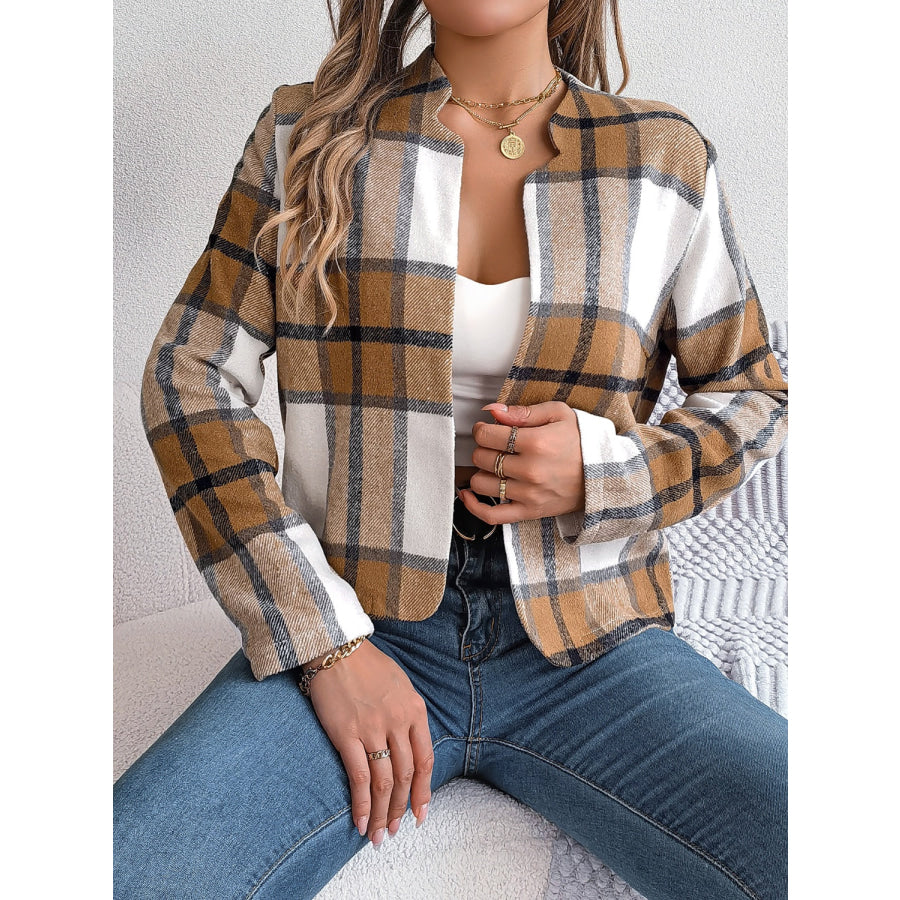 Plaid Open Front Long Sleeve Jacket Apparel and Accessories