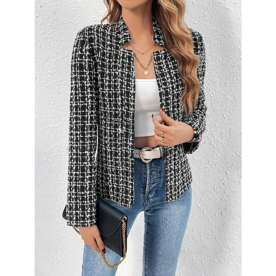 Plaid Open Front Long Sleeve Jacket Apparel and Accessories