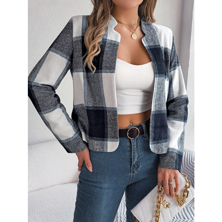 Plaid Open Front Long Sleeve Jacket Apparel and Accessories