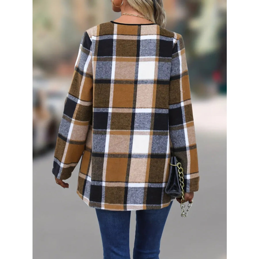 Plaid Open Front Long Sleeve Jacket Apparel and Accessories