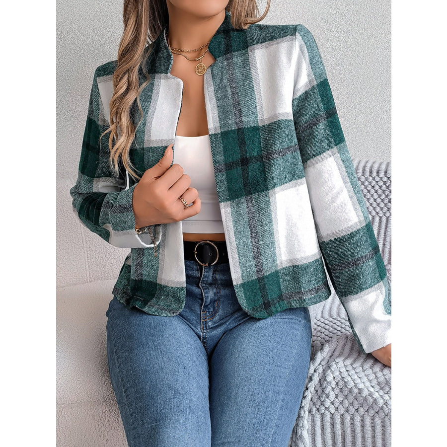 Plaid Open Front Long Sleeve Jacket Apparel and Accessories