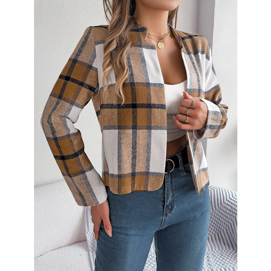 Plaid Open Front Long Sleeve Jacket Apparel and Accessories