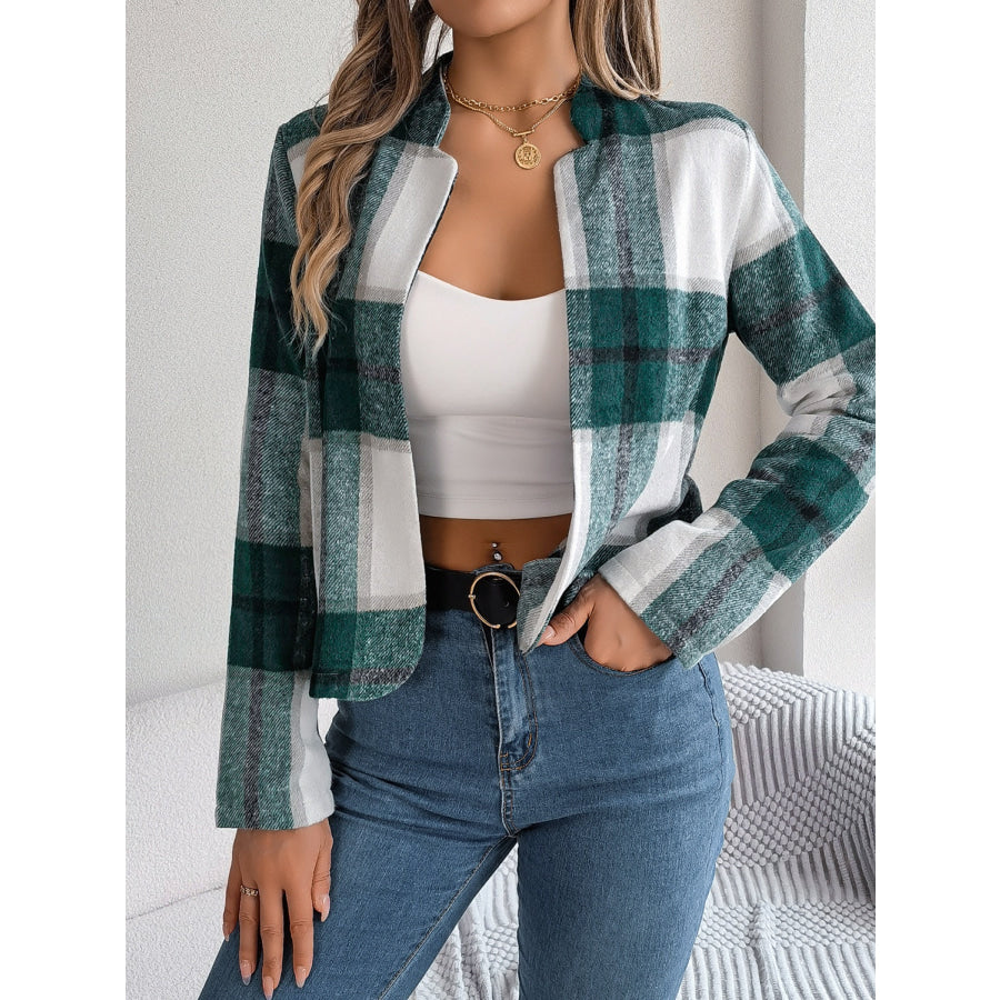 Plaid Open Front Long Sleeve Jacket Apparel and Accessories