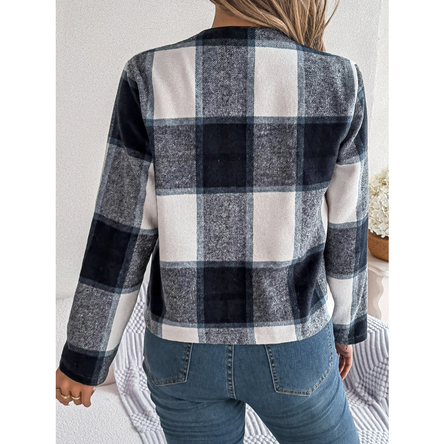 Plaid Open Front Long Sleeve Jacket Apparel and Accessories