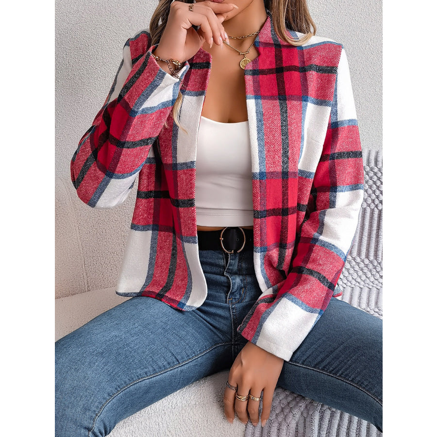 Plaid Open Front Long Sleeve Jacket Apparel and Accessories