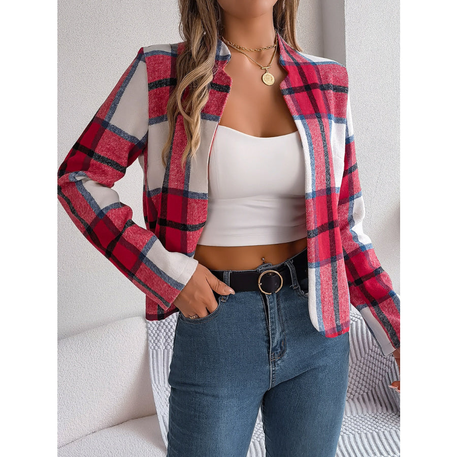 Plaid Open Front Long Sleeve Jacket Apparel and Accessories