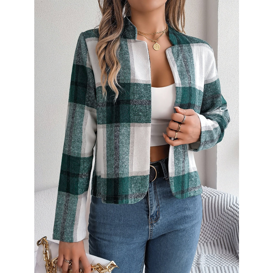 Plaid Open Front Long Sleeve Jacket Apparel and Accessories