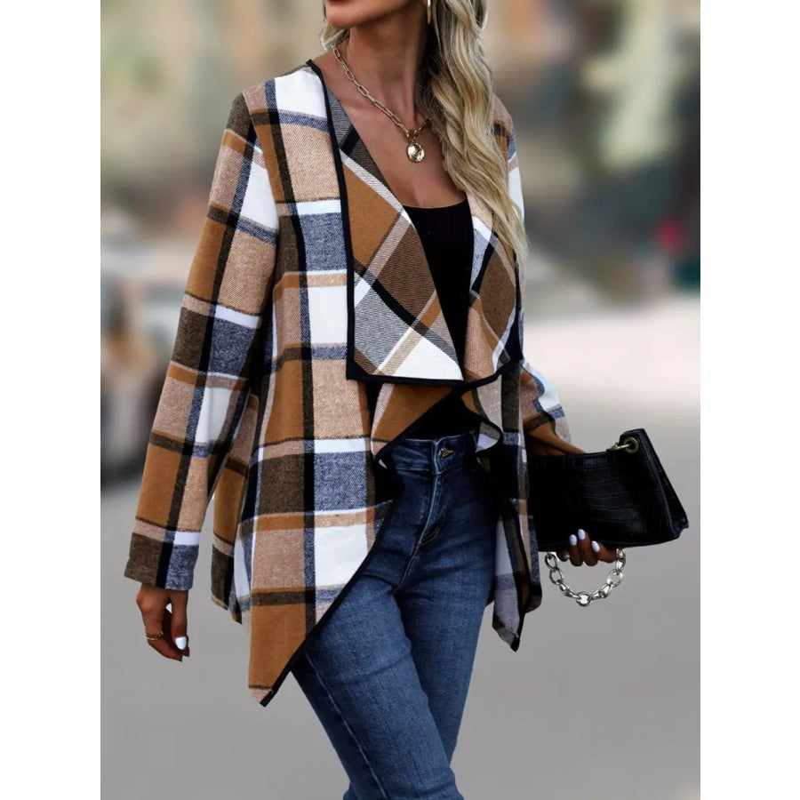 Plaid Open Front Long Sleeve Jacket Apparel and Accessories