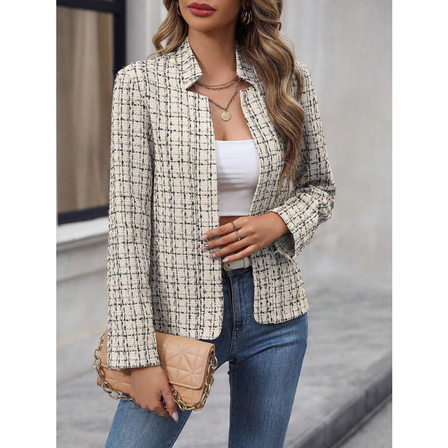 Plaid Open Front Long Sleeve Jacket Apparel and Accessories