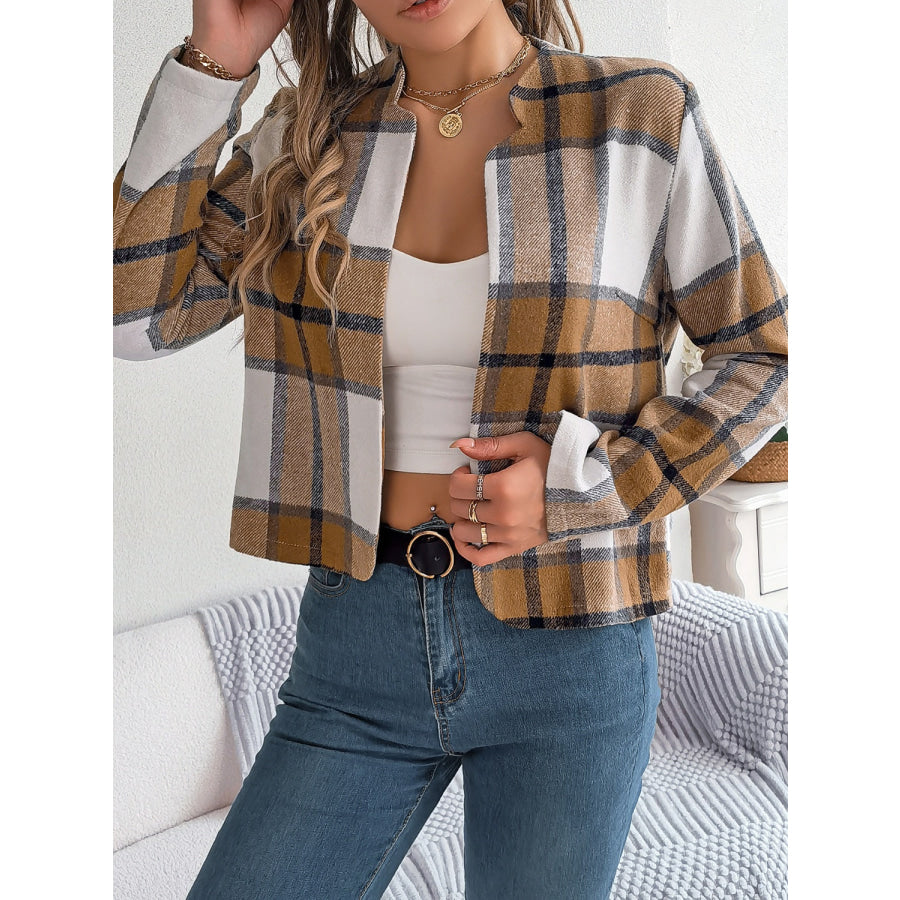 Plaid Open Front Long Sleeve Jacket Apparel and Accessories