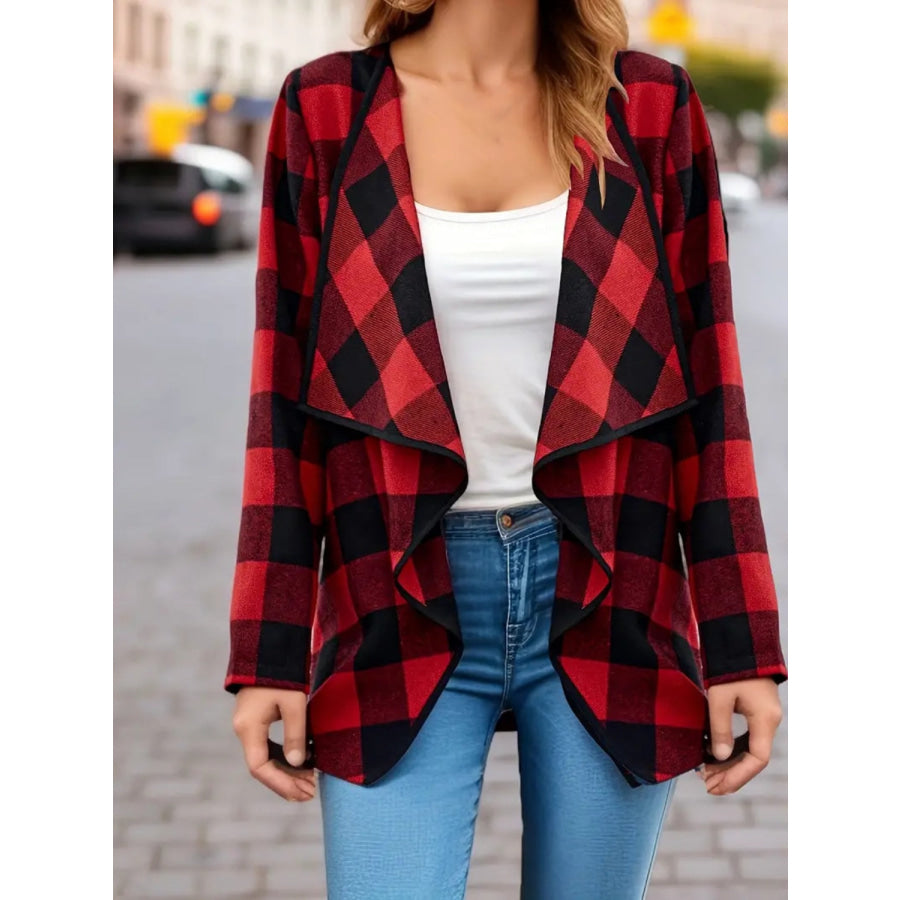 Plaid Open Front Long Sleeve Jacket Apparel and Accessories