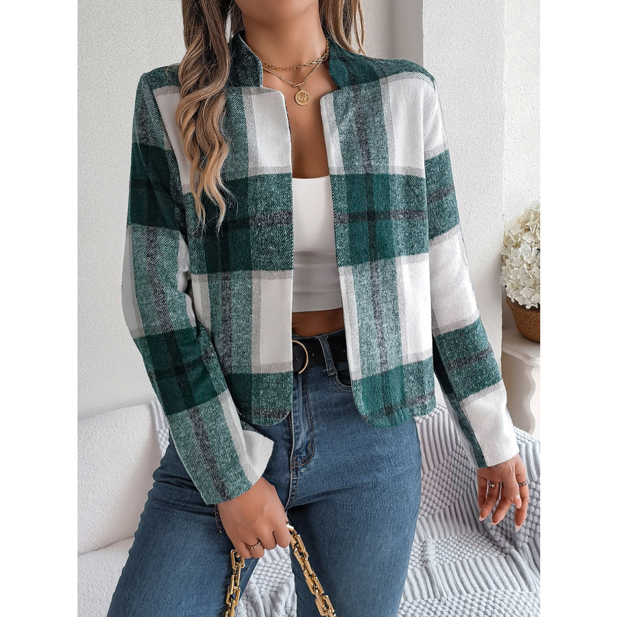 Plaid Open Front Long Sleeve Jacket Apparel and Accessories