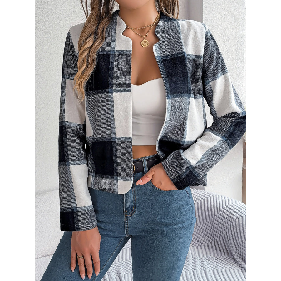 Plaid Open Front Long Sleeve Jacket Apparel and Accessories