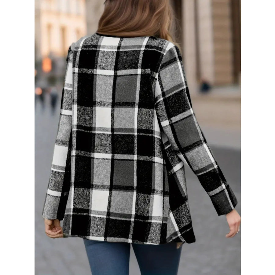 Plaid Open Front Long Sleeve Jacket Apparel and Accessories