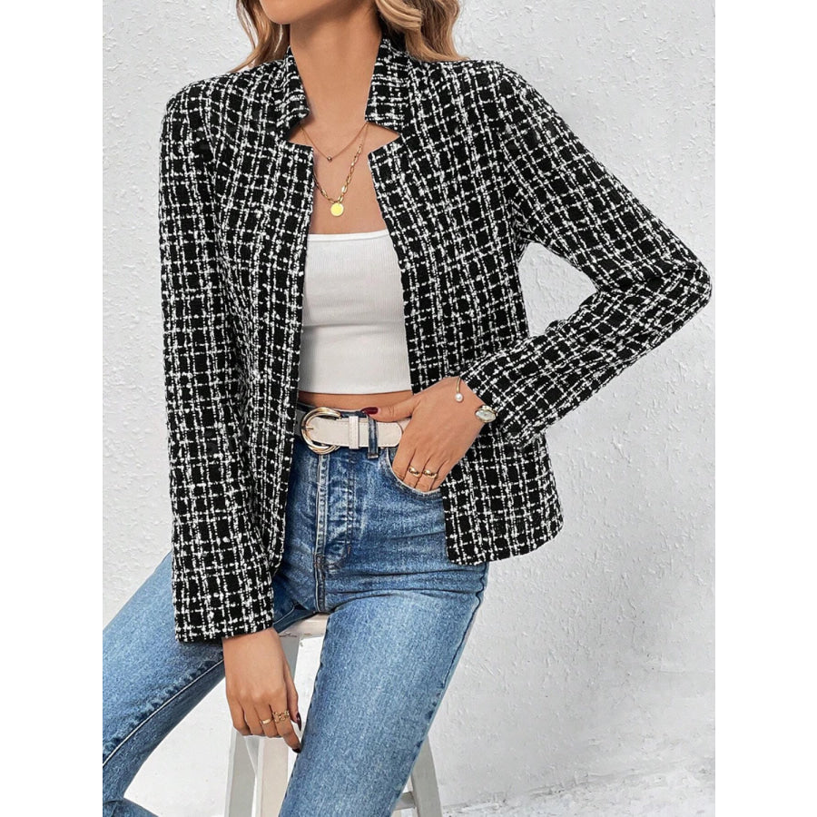 Plaid Open Front Long Sleeve Jacket Apparel and Accessories