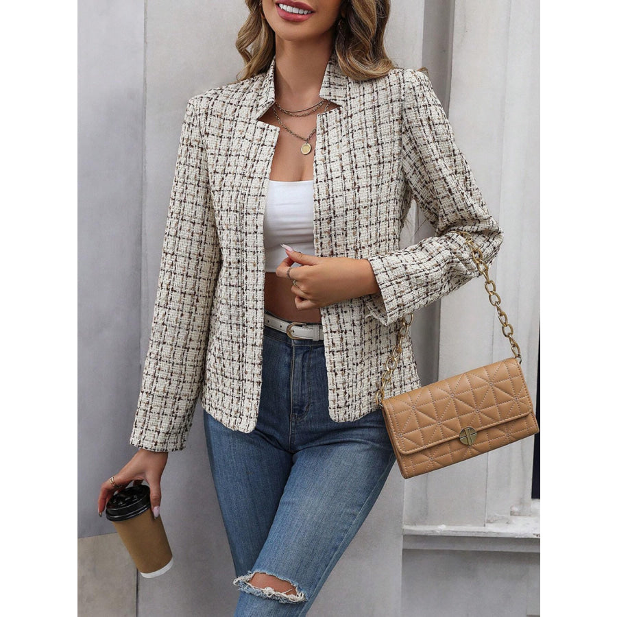 Plaid Open Front Long Sleeve Jacket Apparel and Accessories