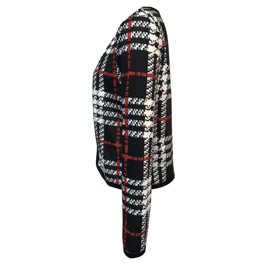 Plaid Open Front Long Sleeve Jacket Apparel and Accessories