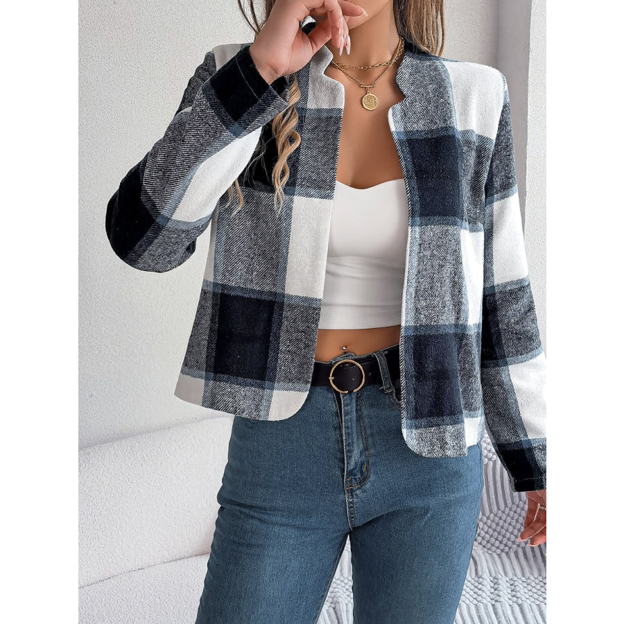 Plaid Open Front Long Sleeve Jacket Apparel and Accessories