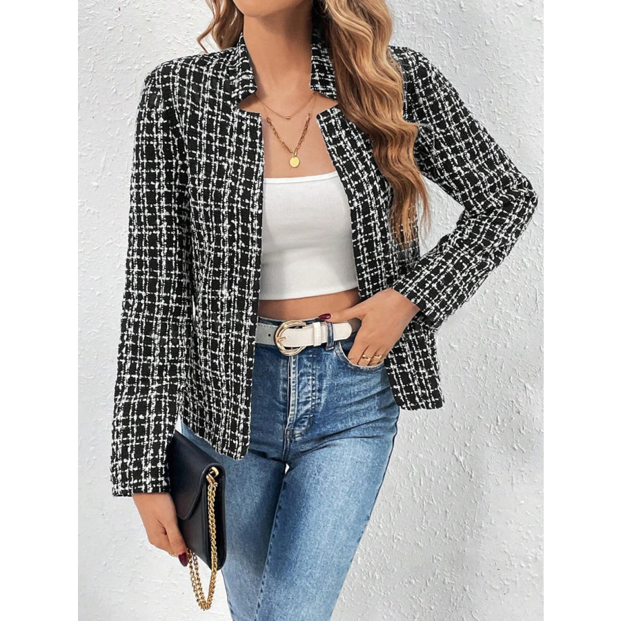 Plaid Open Front Long Sleeve Jacket Apparel and Accessories