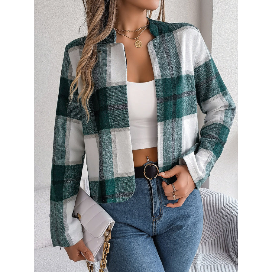 Plaid Open Front Long Sleeve Jacket Apparel and Accessories