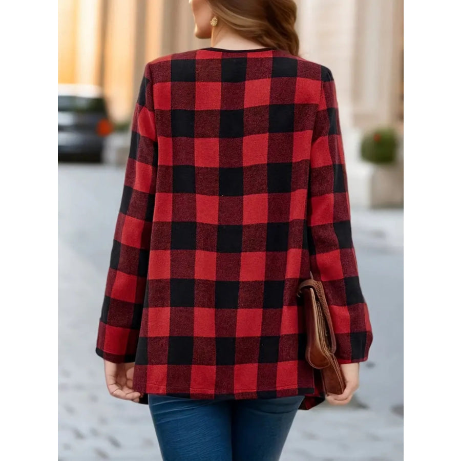 Plaid Open Front Long Sleeve Jacket Apparel and Accessories