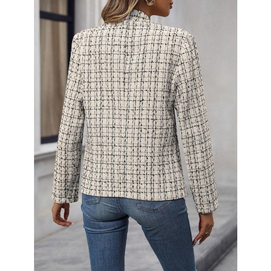 Plaid Open Front Long Sleeve Jacket Apparel and Accessories