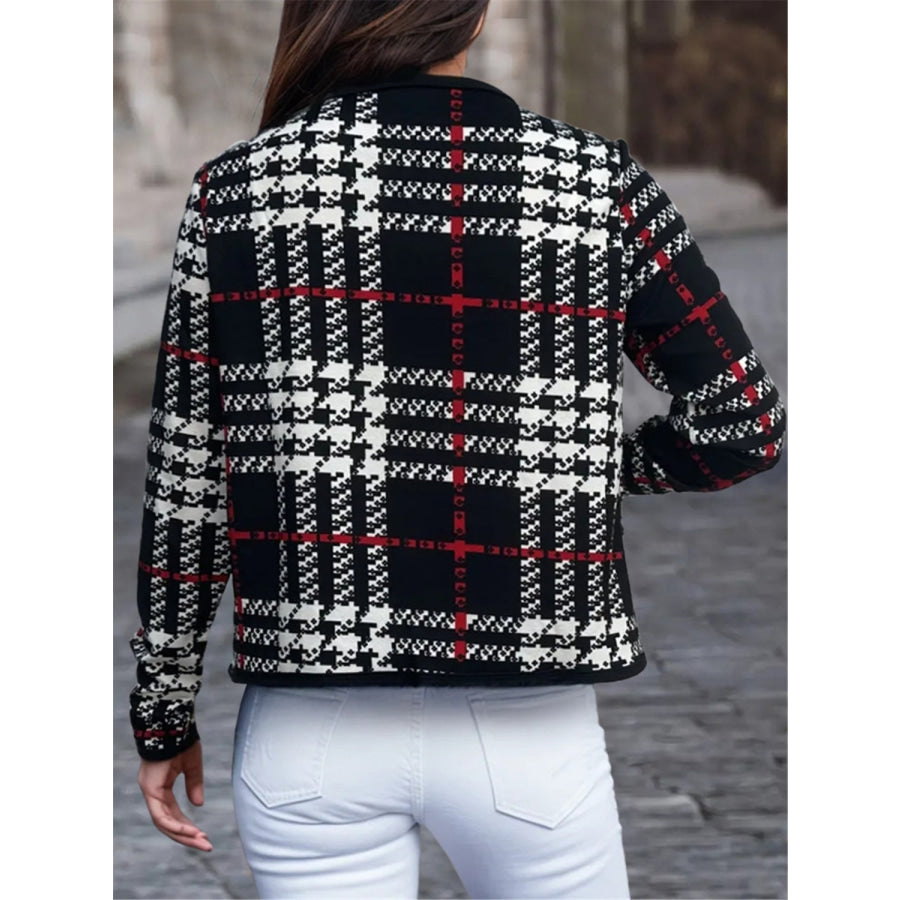 Plaid Open Front Long Sleeve Jacket Apparel and Accessories