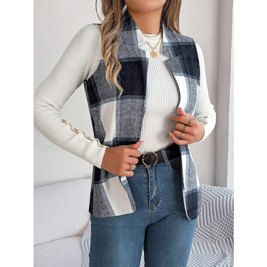 Plaid Open Front Vest Apparel and Accessories