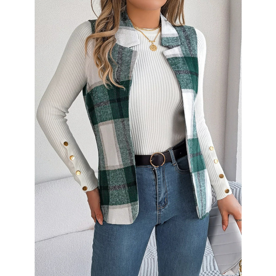 Plaid Open Front Vest Apparel and Accessories