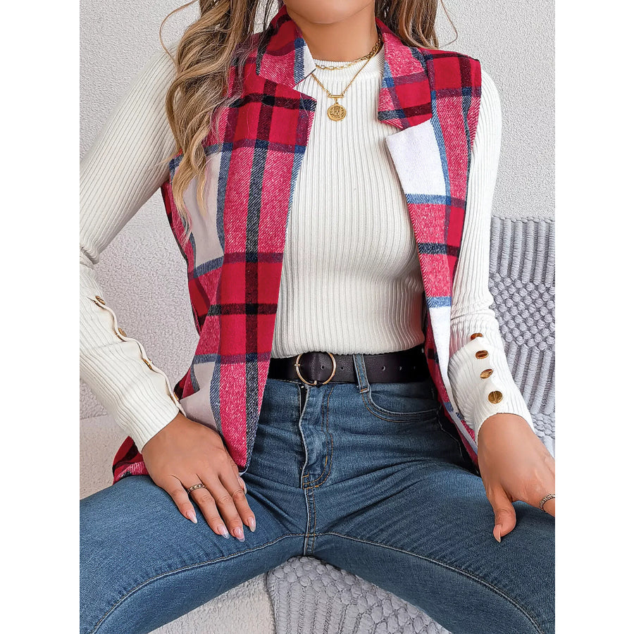 Plaid Open Front Vest Apparel and Accessories