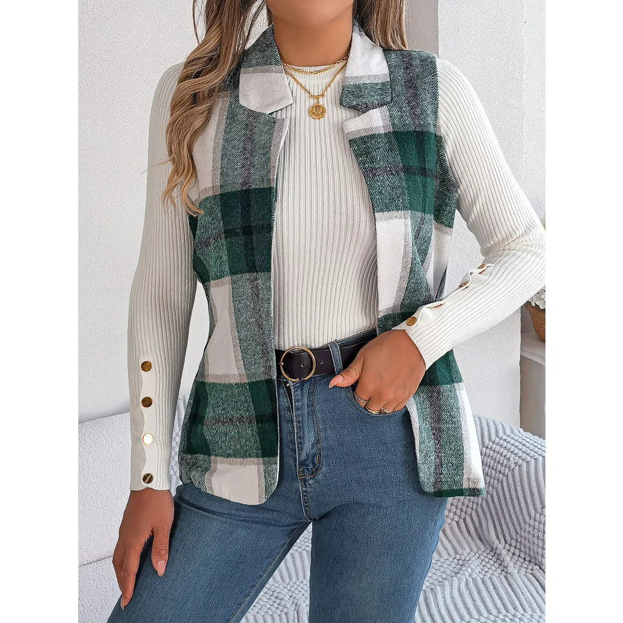 Plaid Open Front Vest Apparel and Accessories