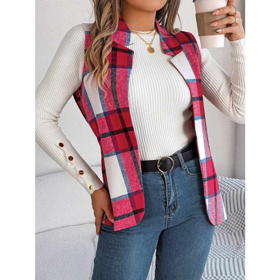 Plaid Open Front Vest Apparel and Accessories