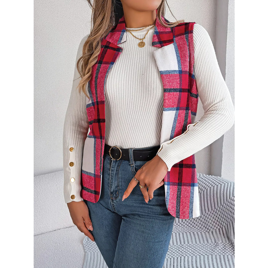 Plaid Open Front Vest Apparel and Accessories