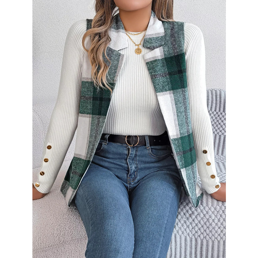Plaid Open Front Vest Apparel and Accessories