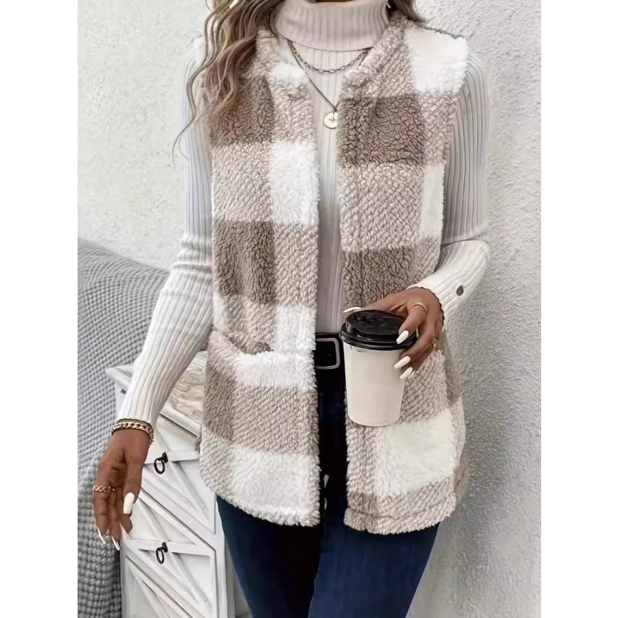 Plaid Open Front Vest Coat Apparel and Accessories