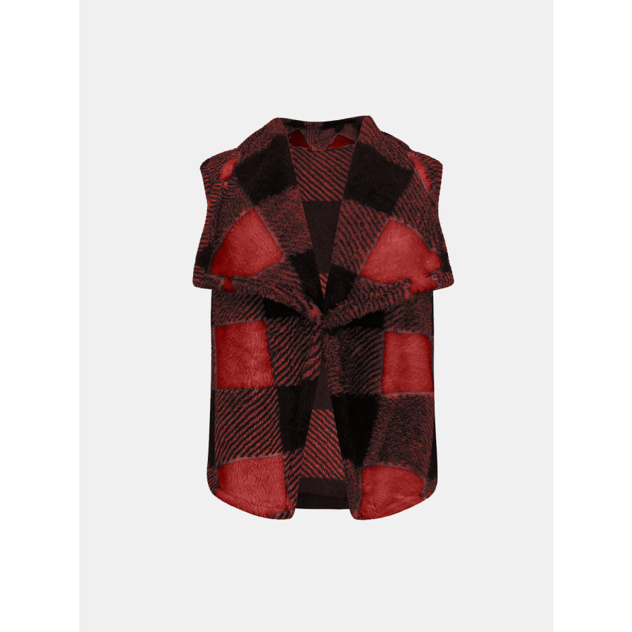 Plaid Open Front Vest Coat Apparel and Accessories