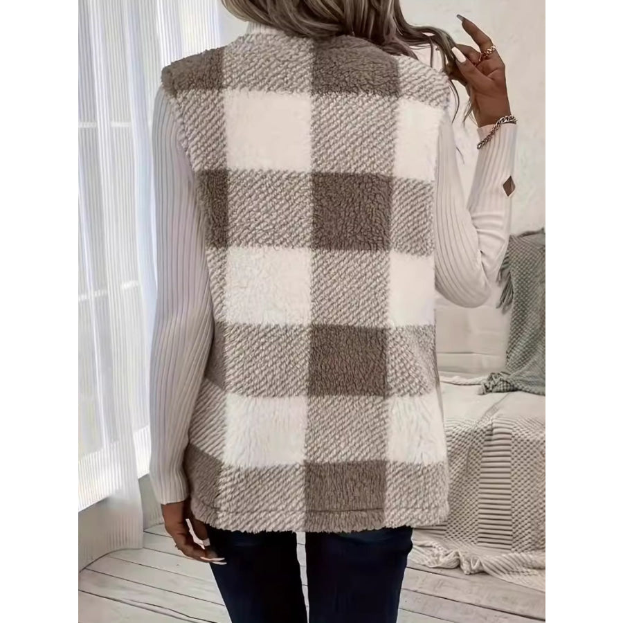 Plaid Open Front Vest Coat Apparel and Accessories