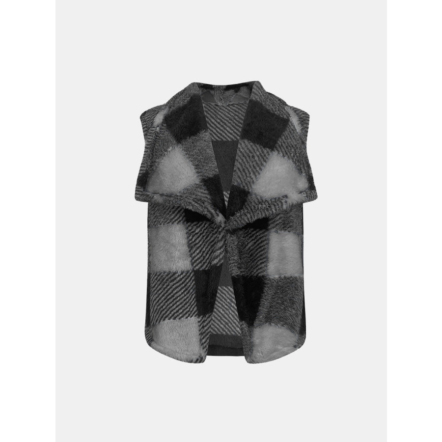 Plaid Open Front Vest Coat Apparel and Accessories