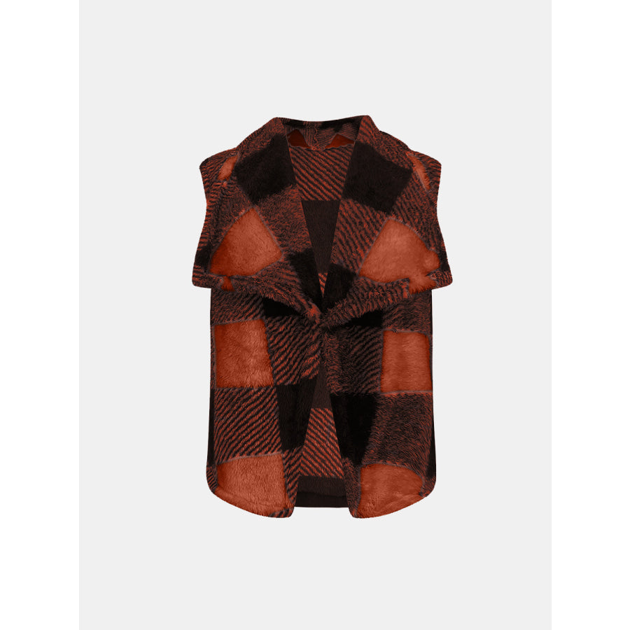 Plaid Open Front Vest Coat Apparel and Accessories