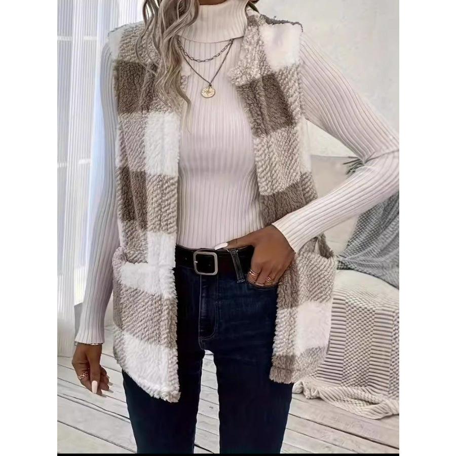 Plaid Open Front Vest Coat Apparel and Accessories