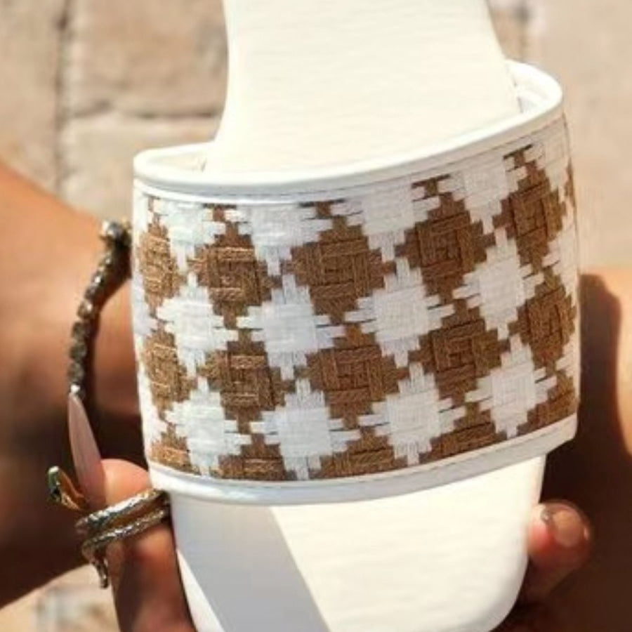 Plaid Open Toe Flat Sandals Ivory / 36(US5) Apparel and Accessories