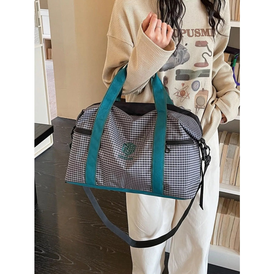 Plaid Oxford Cloth Travel Bag Turquoise / onesize Apparel and Accessories