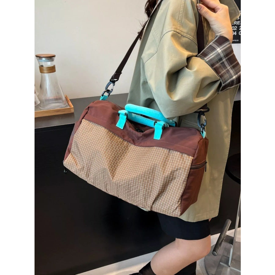 Plaid Oxford Sloth Travel Bag Brown / One Size Apparel and Accessories