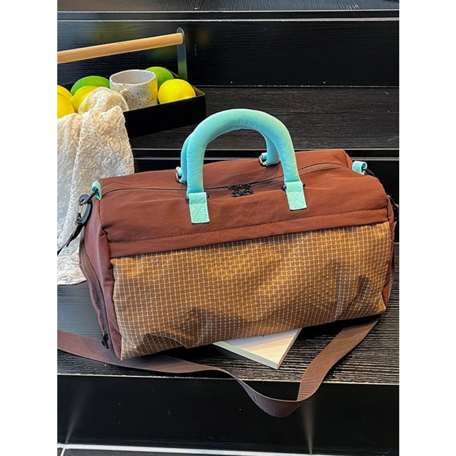 Plaid Oxford Sloth Travel Bag Brown / One Size Apparel and Accessories