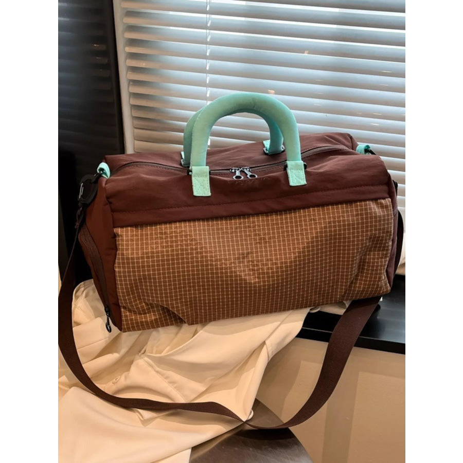 Plaid Oxford Sloth Travel Bag Brown / One Size Apparel and Accessories