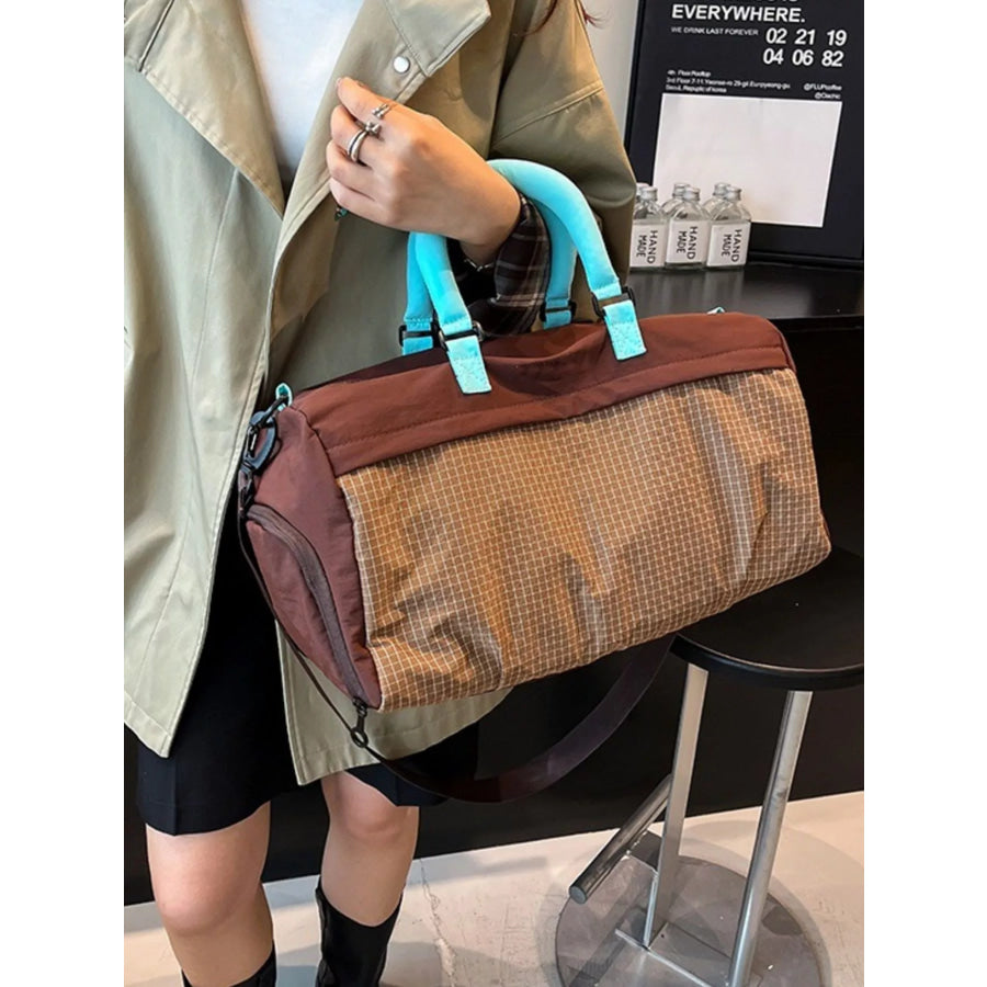 Plaid Oxford Sloth Travel Bag Brown / One Size Apparel and Accessories