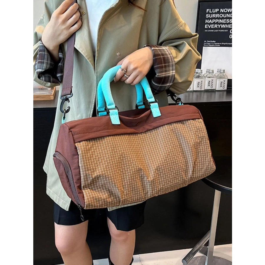 Plaid Oxford Sloth Travel Bag Brown / One Size Apparel and Accessories